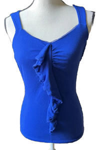 White House Black Market Shirt Top Size M Medium Royal Blue Ruffle Front